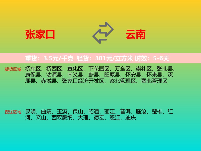张家口到云南长途搬家