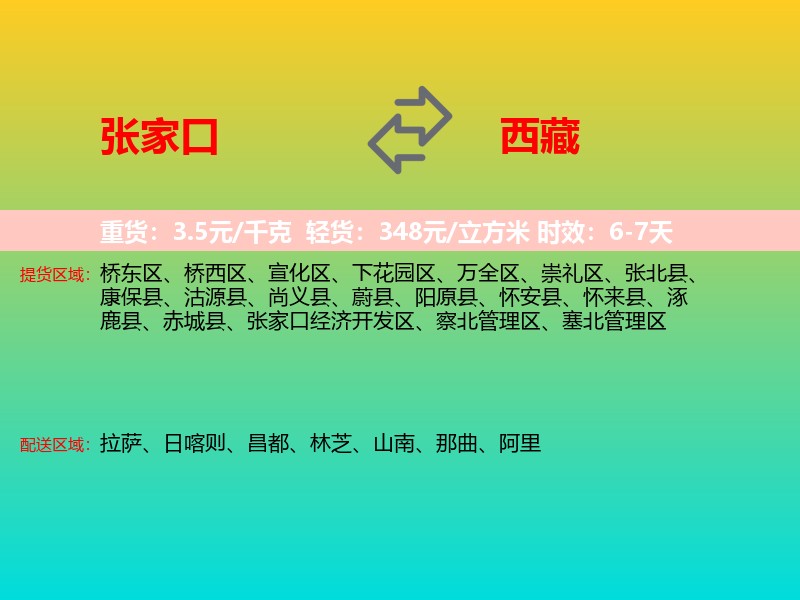 张家口到西藏长途搬家