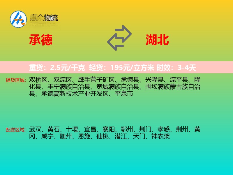 承德到湖北物流专线
