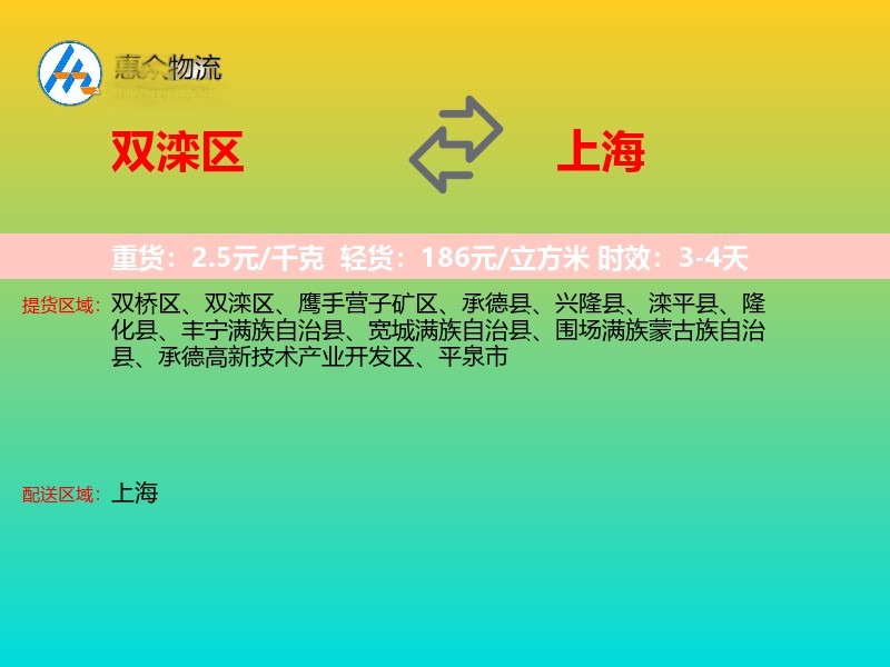 双滦区到上海物流专线