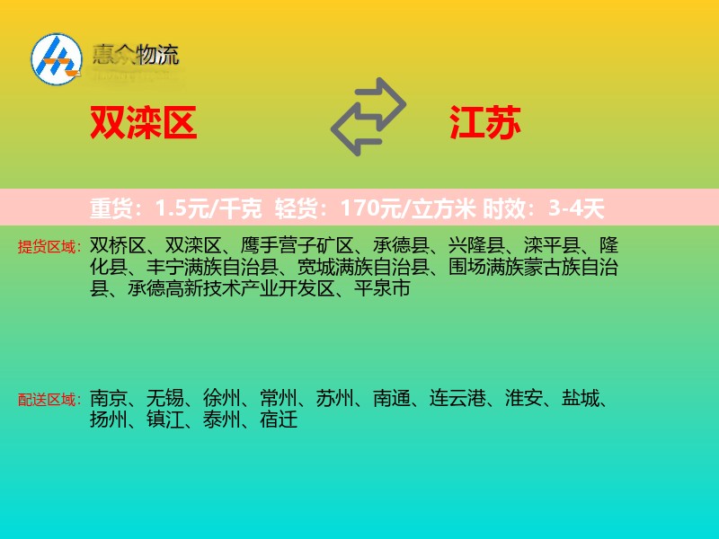 双滦区到江苏物流专线