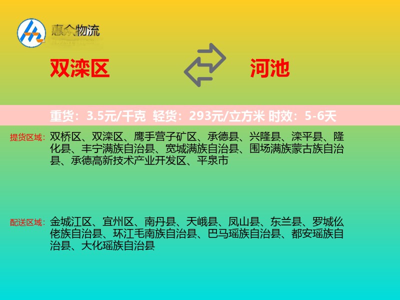 双滦区到河池物流专线