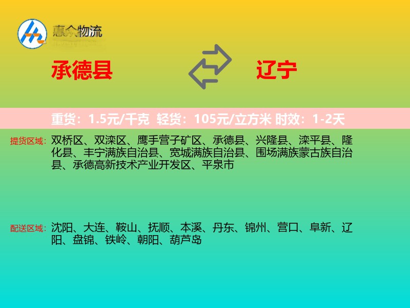 承德县到辽宁物流专线