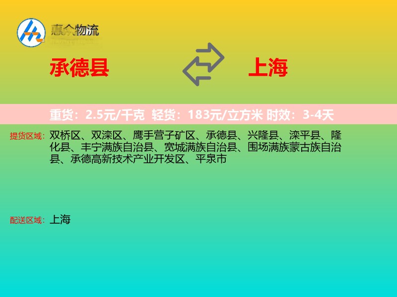 承德县到上海长途搬家