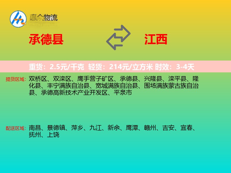 承德县到江西物流专线