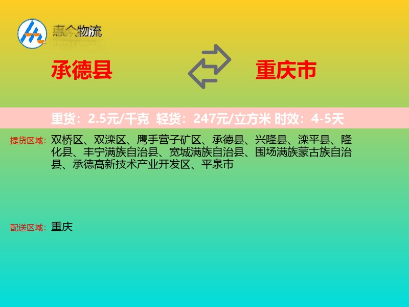承德县到重庆市物流专线