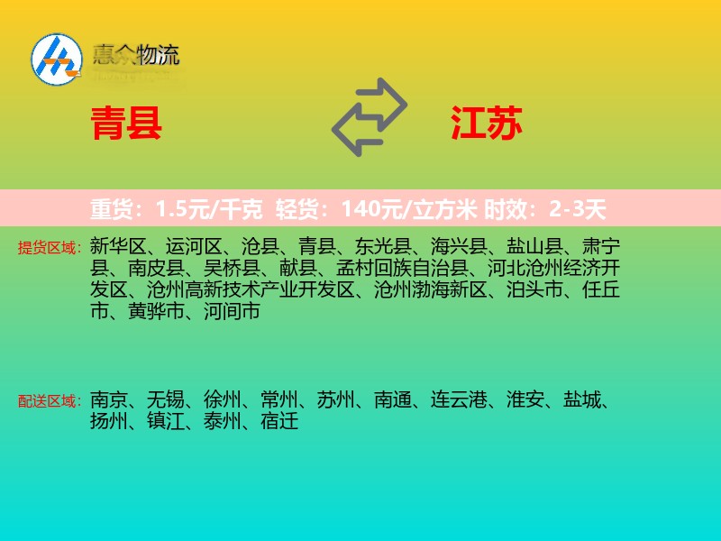 青县到江苏物流专线