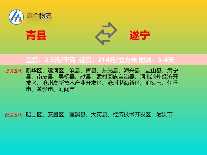 青县到遂宁物流专线