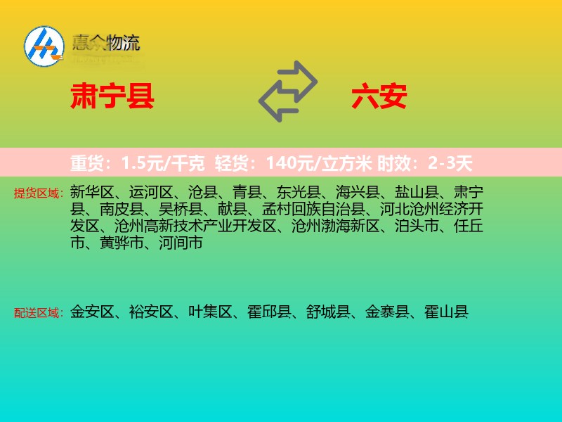 肃宁县到六安物流专线