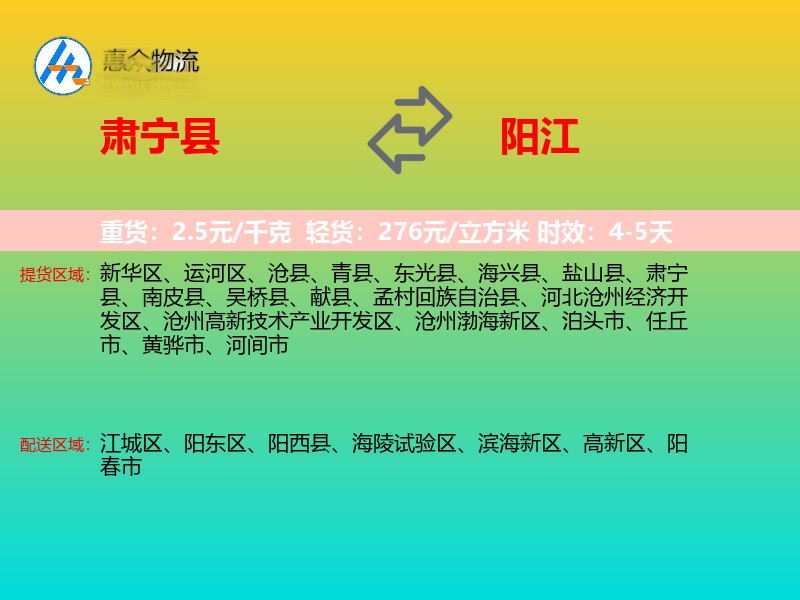肃宁县到阳江物流专线