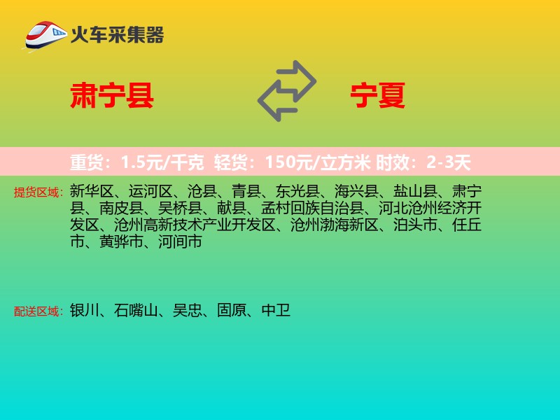 肃宁县到宁夏物流专线