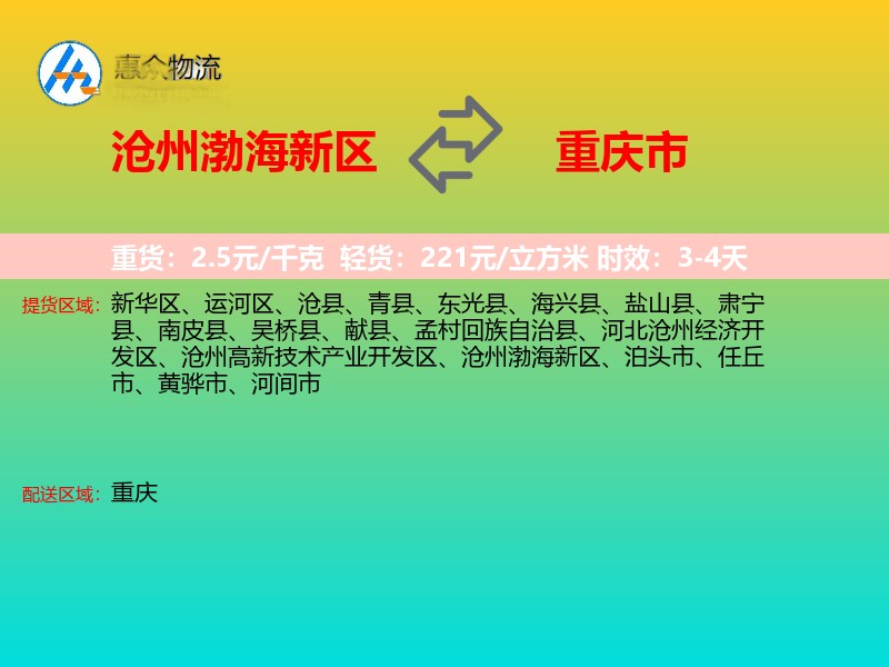 沧州渤海新区到重庆市长途搬家