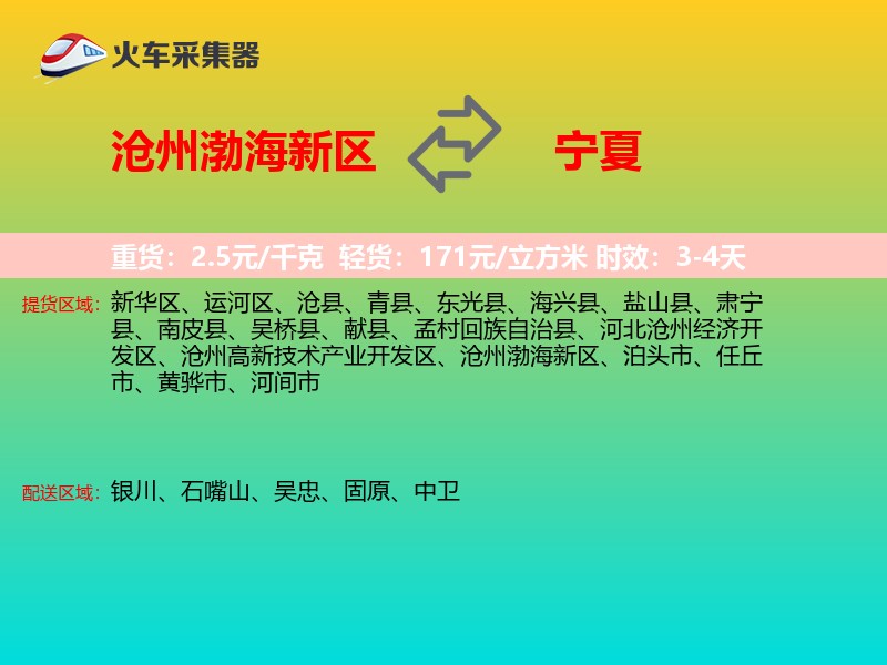 沧州渤海新区到宁夏轿车托运