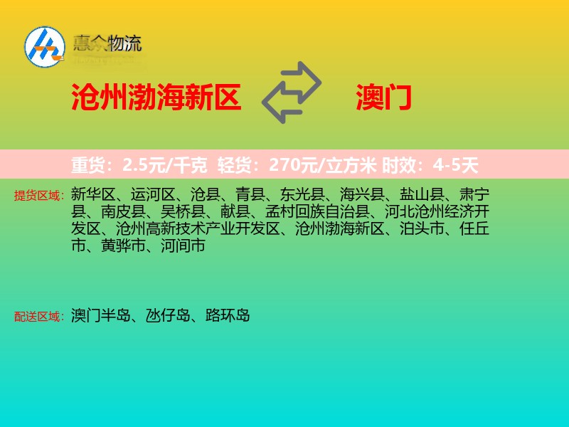 沧州渤海新区到澳门长途搬家