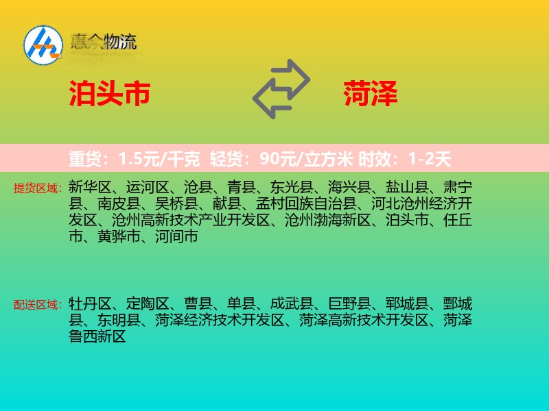 泊头市到菏泽物流专线