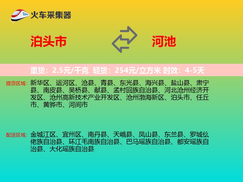 泊头市到河池物流专线