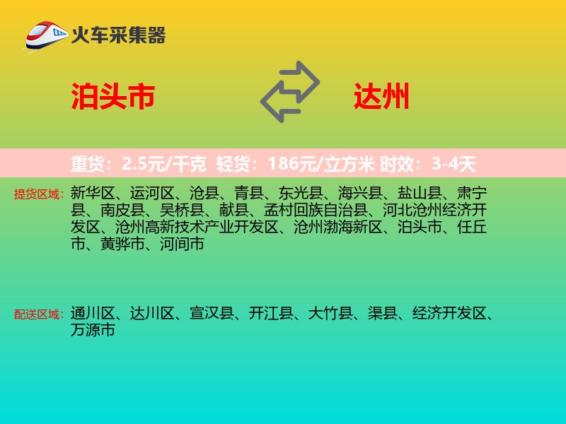 泊头市到达州物流专线