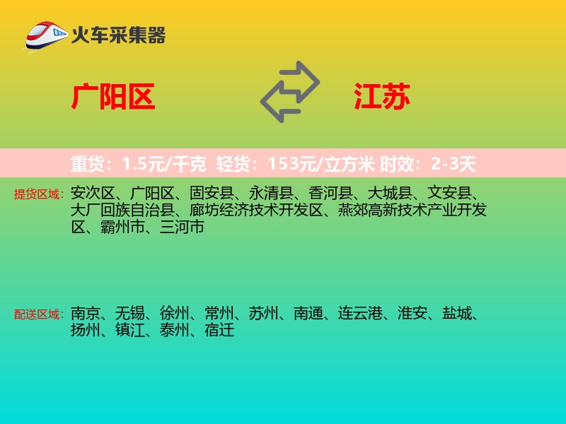 广阳区到江苏物流专线