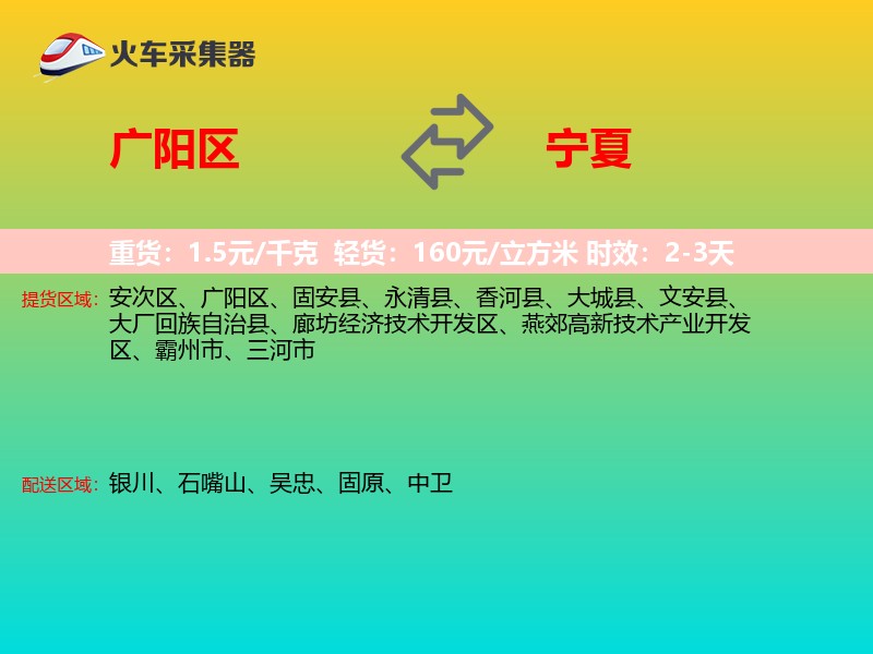 广阳区到宁夏物流专线