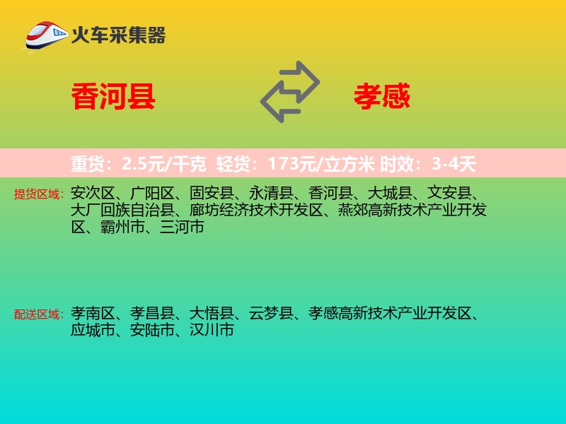 香河县到孝感物流专线