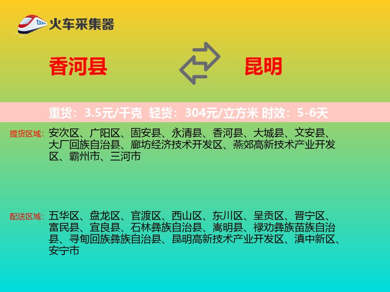 香河县到昆明物流专线