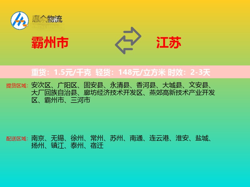 霸州市到江苏物流专线