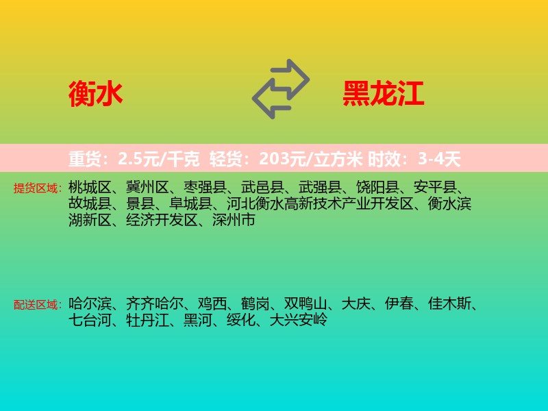 衡水到黑龙江长途搬家