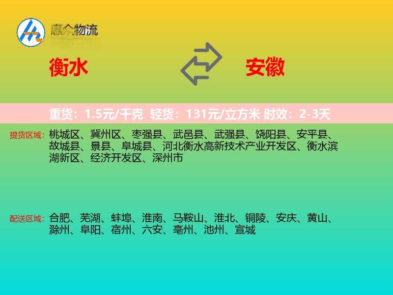 衡水到安徽物流专线