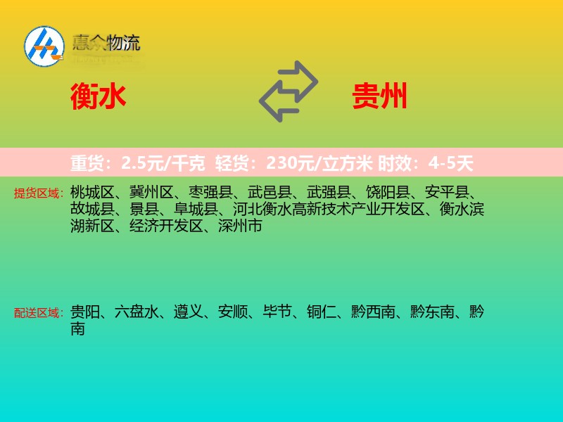 衡水到贵州物流专线