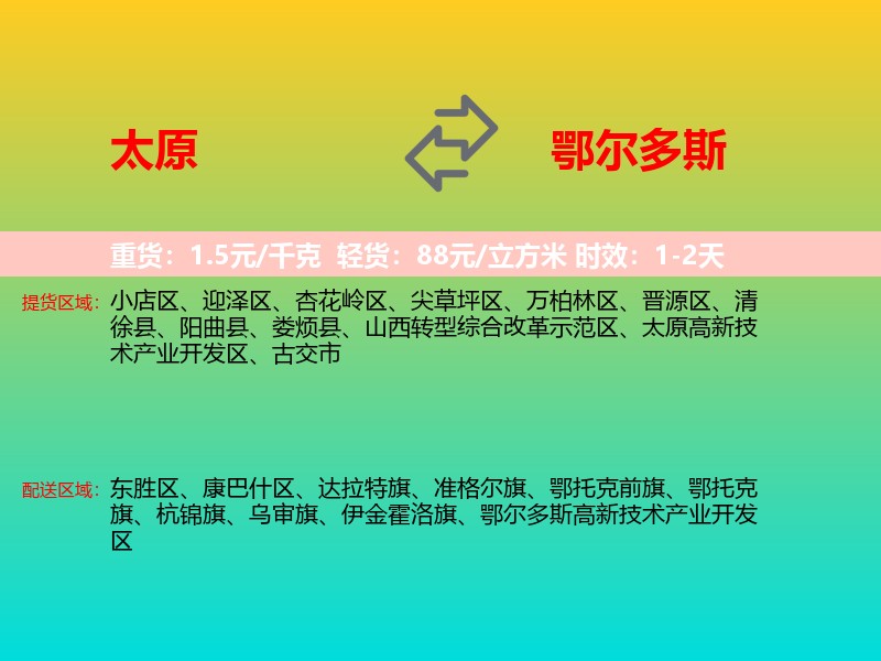 太原到鄂尔多斯物流专线价格时效