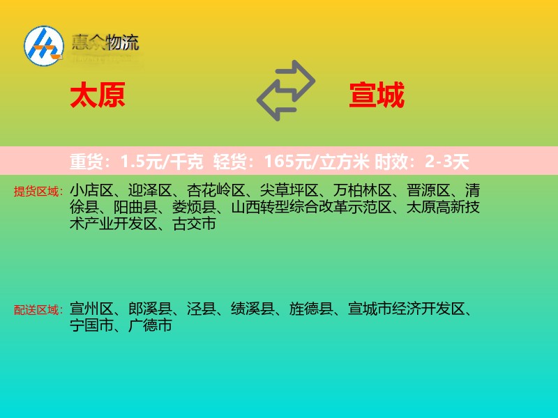 太原到宣城物流专线价格时效