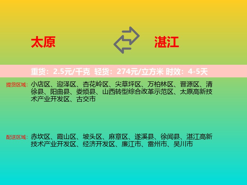 太原到湛江物流专线价格时效