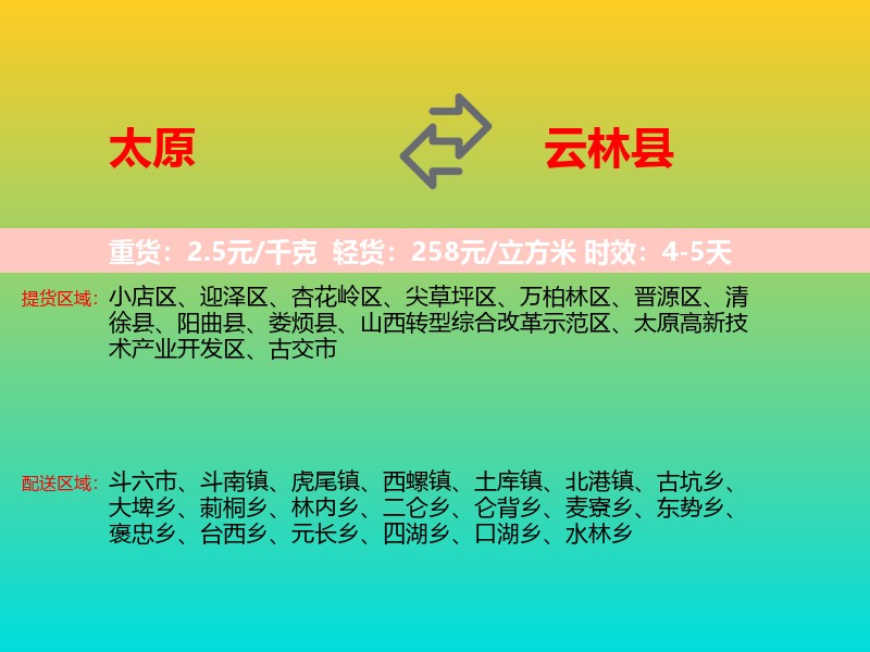 太原到云林县物流专线价格时效