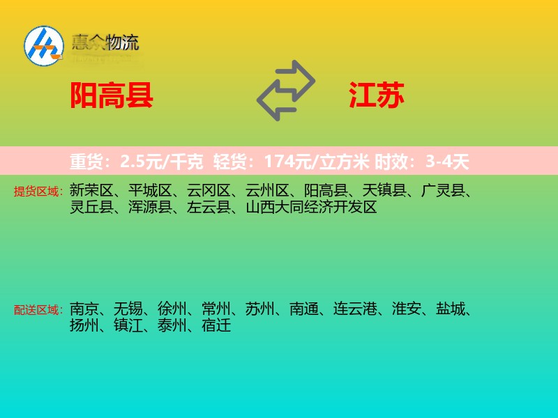 阳高县到江苏长途搬家