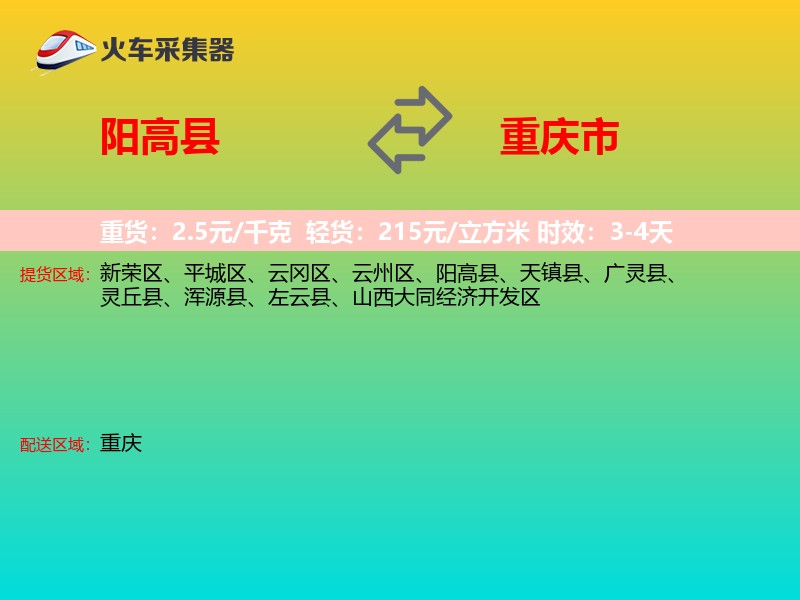 阳高县到重庆市物流专线