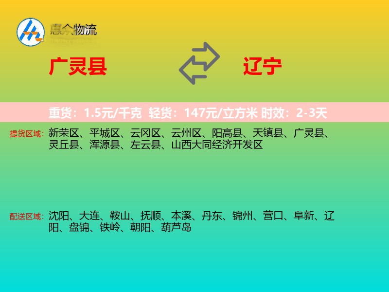 广灵县到辽宁物流专线
