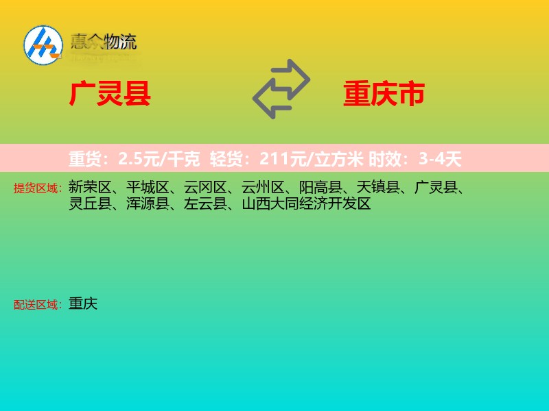 广灵县到重庆市长途搬家