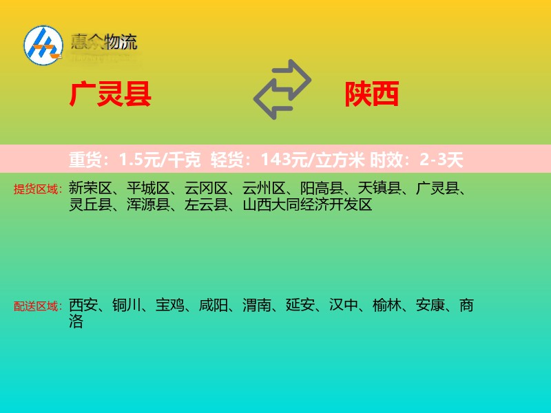 广灵县到陕西长途搬家