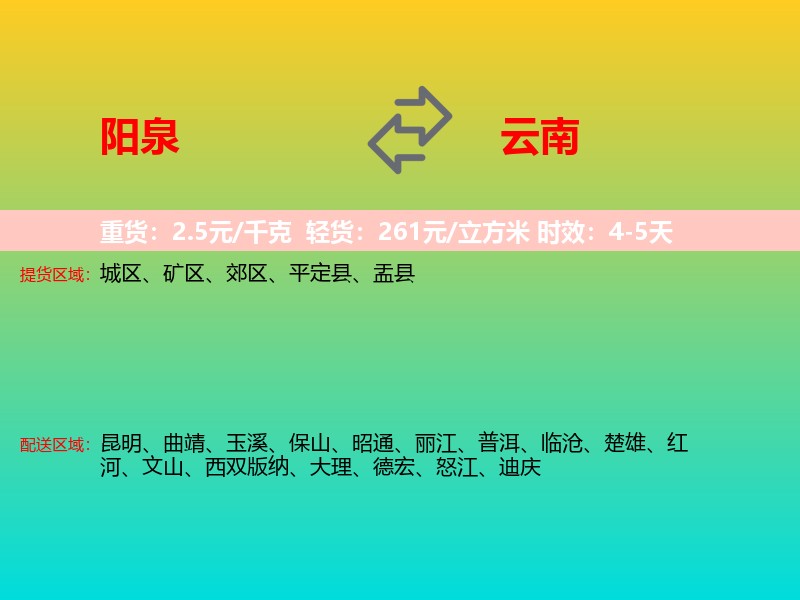 阳泉到云南长途搬家