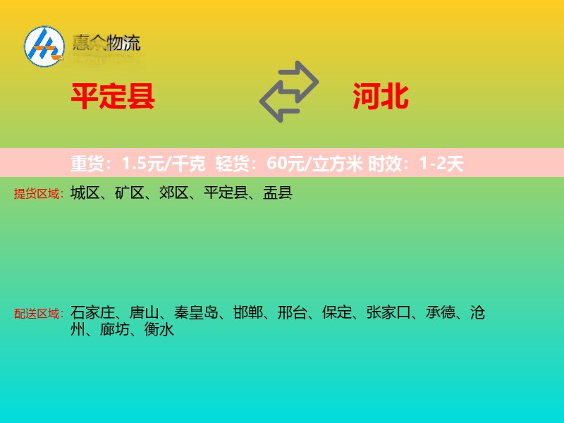 平定县到河北物流专线