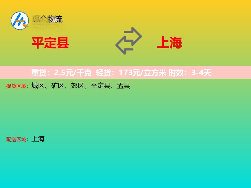 平定县到上海物流专线
