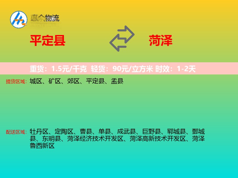 平定县到菏泽物流专线