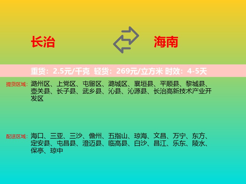 长治到海南长途搬家
