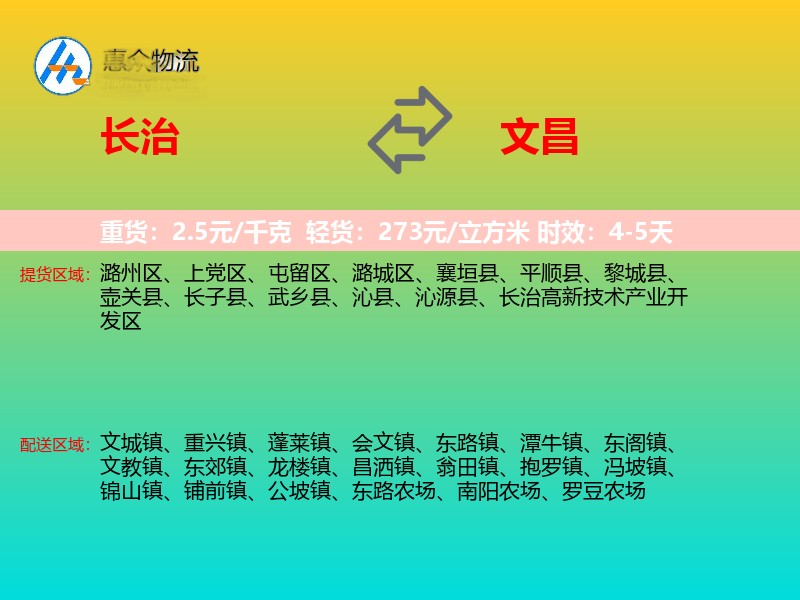 长治到文昌物流专线价格时效