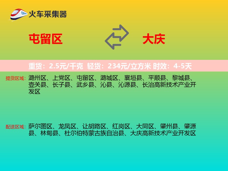 屯留区到大庆物流专线