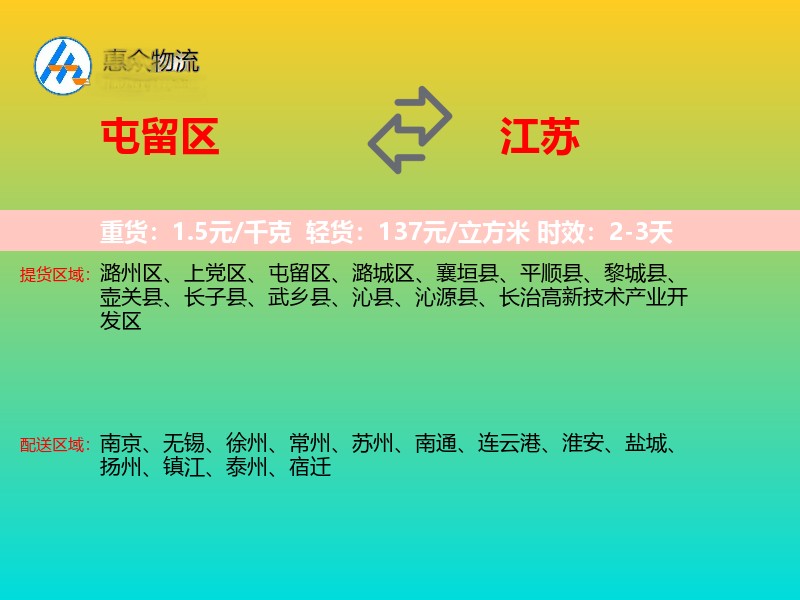 屯留区到江苏物流专线