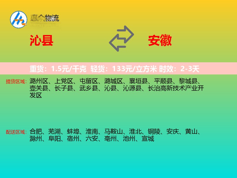 沁县到安徽物流专线