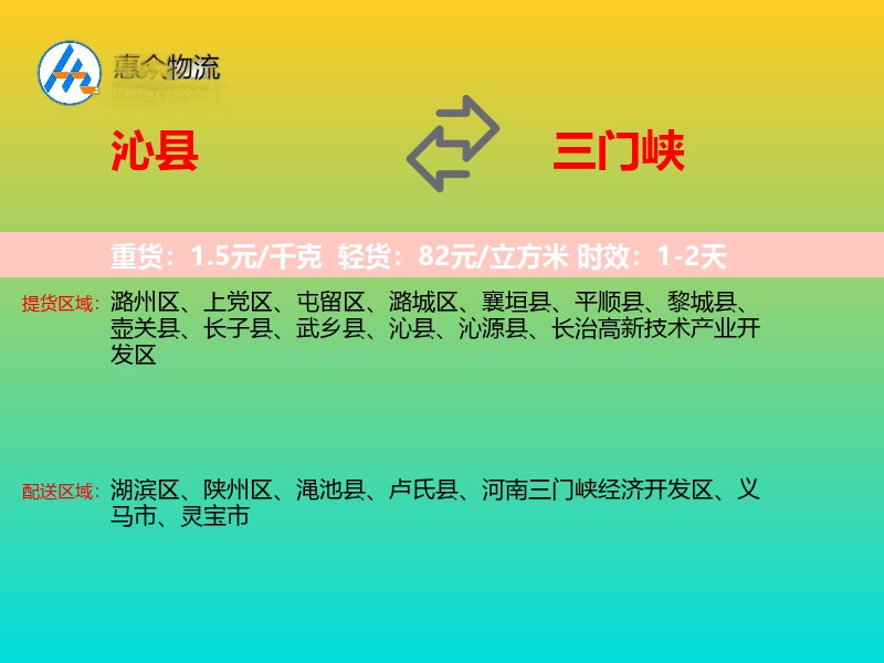 沁县到三门峡物流专线