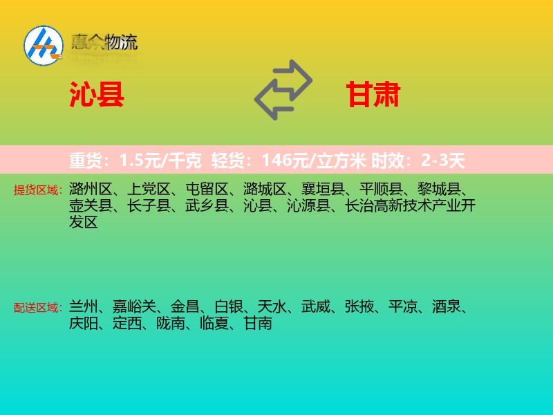 沁县到甘肃长途搬家