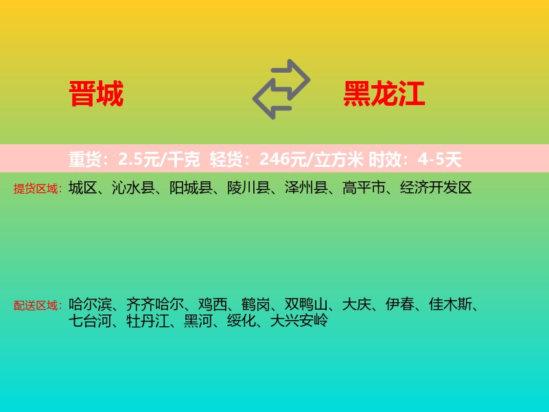 晋城到黑龙江长途搬家